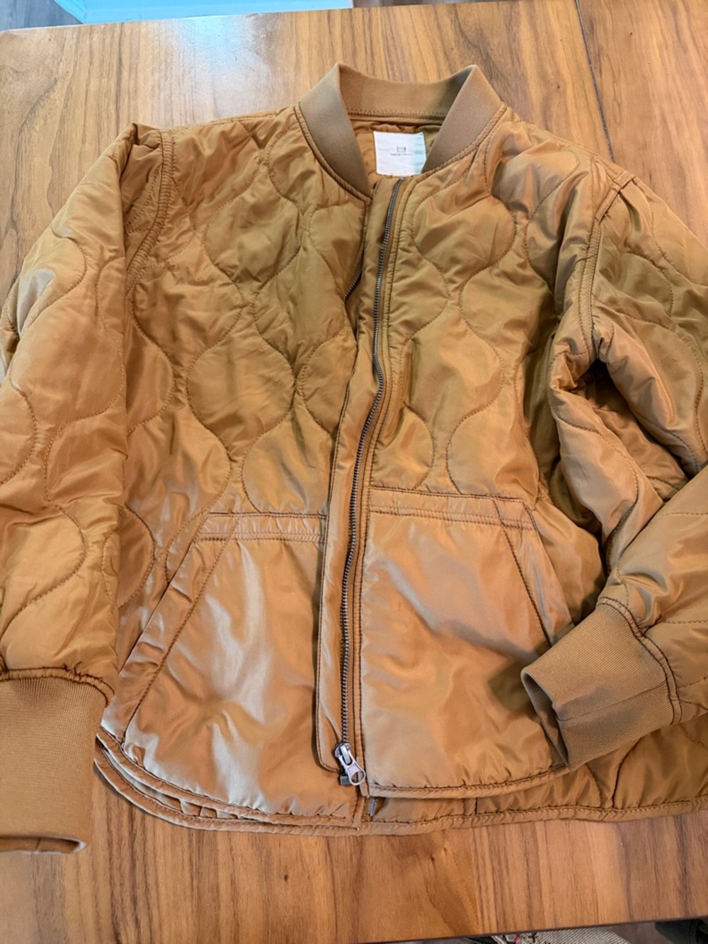 Kids Quilted Bomber Jacket in Camel